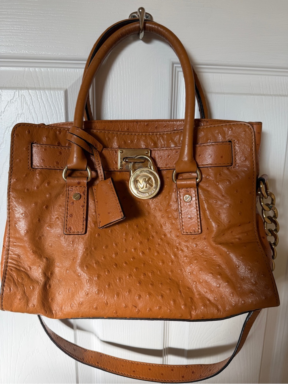 Michael Kors Ostrich Embossed Hamilton Leather Satchel